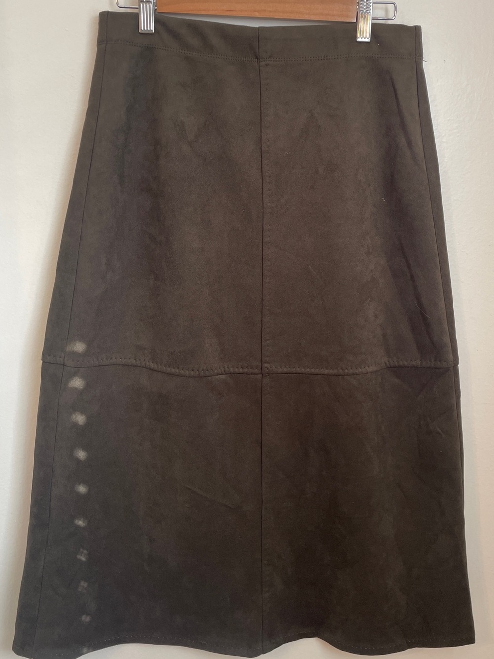 Max Studio Olive Green Faux Suede A-Line Skirt